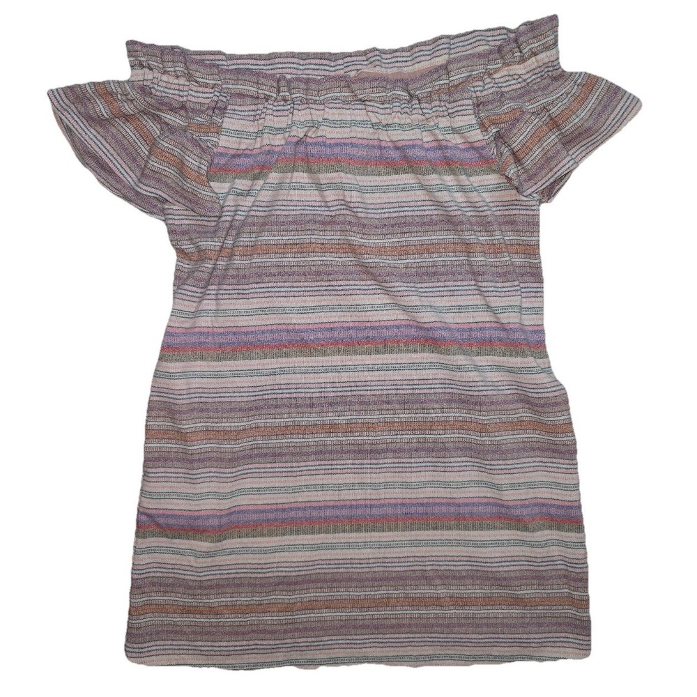 Anthro Corey Lynn Calter Dress M Pink Multi Striped Woven Off Shoulder Bayside